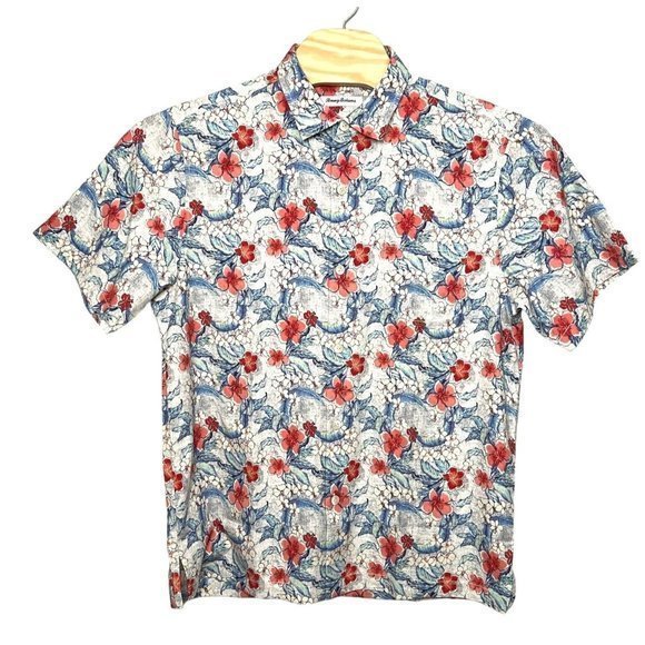 Tommy Bahama Mens Hawaiian Floral Silk Blend Botanical Bay Camp Shirt Large Nwt